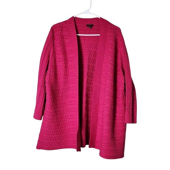 Talbots Sweater Open Front Cardigan Size 1X Pink Cable Knit 3/4 Sleeve Cotton - Picture 1 of 4
